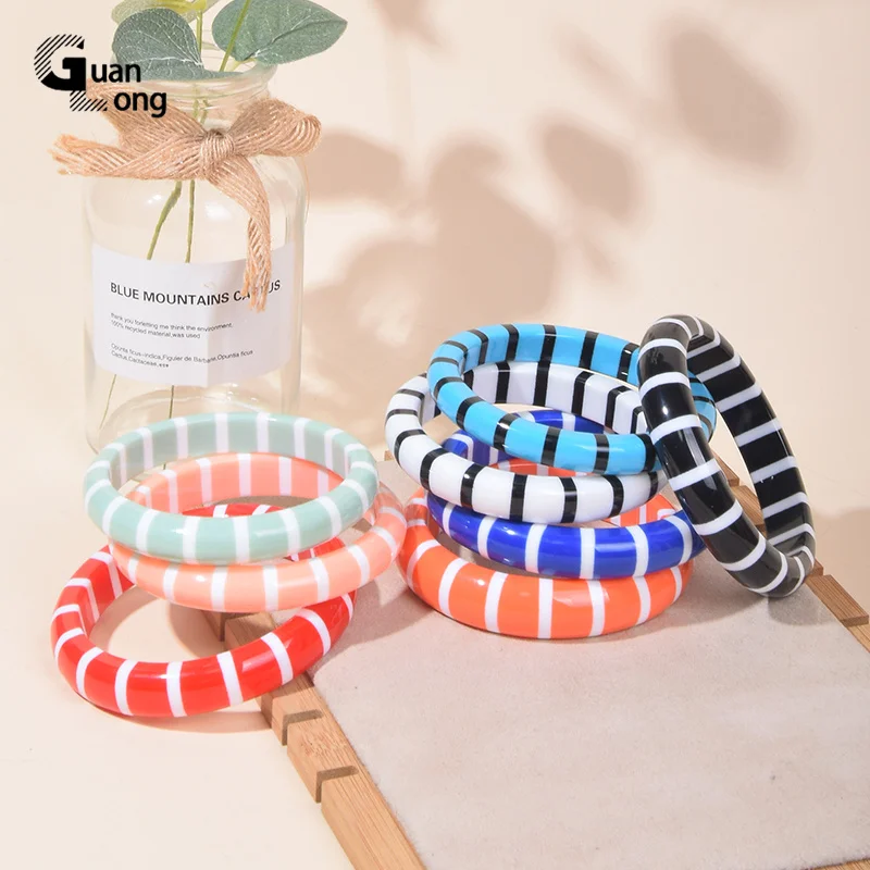 Винтажная фоновая Смола Акриловые геометрические полосатый браслет с