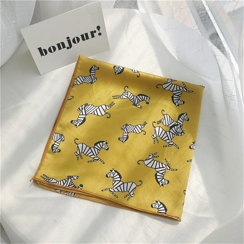 Корейская мода INS весенне осенний маленький шелковый шарф с рисунком животных