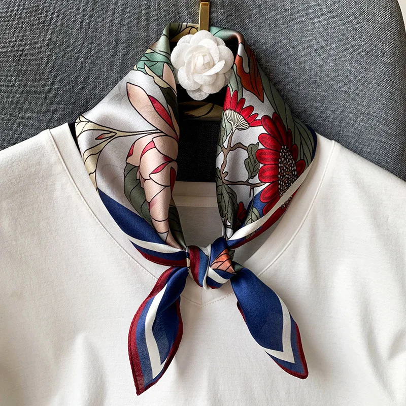 

New 2020 100% Natural Real Silk Neckerchief For Women Pashmina Print Square Scarf Headscarf Pure Bandana Hijab Foulard Scarves