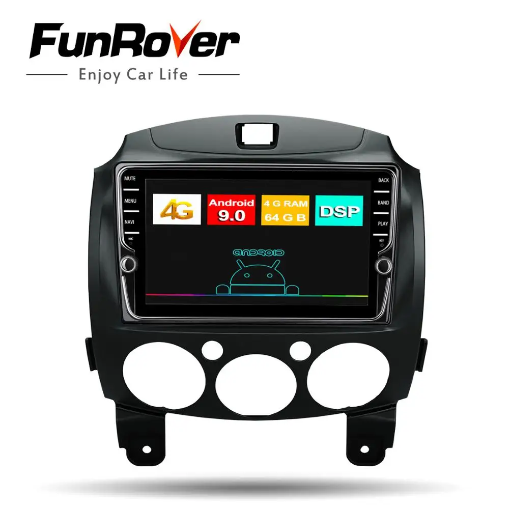 Funrover 8 ядерный android 9,0 2 din Автомобильный dvd-плеер для Mazda 2 2007- радио gps навигация DSP слот для sim-карты wifi Разделенный экран