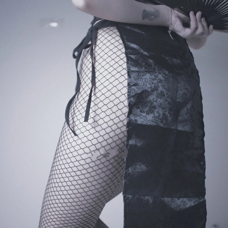 Жаккардовое элегантное платье Ципао пикантное Бандажное мини с разрезом форма