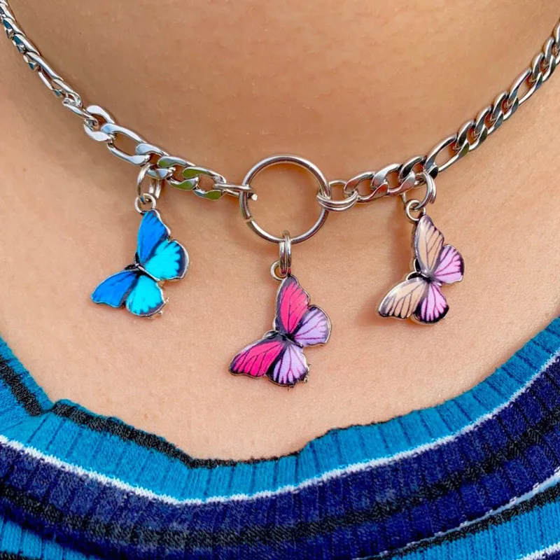 

Hiphop Butterfly Pendant Stainless Steel Necklace,New Best Choker Steel Chain Party Jewelry for Women Man Friendship Girl Gifts