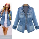 Куртка женская джинсовая с отложным воротником, длинный рукав, с дырками, верхняя одежда, размера плюс, осень-весна