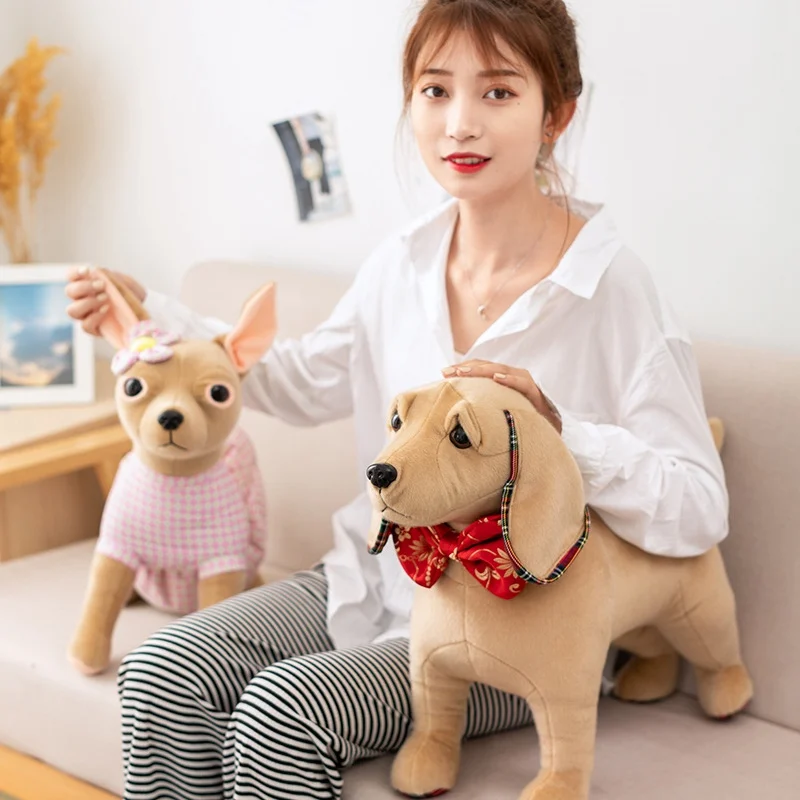 30cm-60cm New Simulation Dog Plush Toy Soft Stuffed Hound Golden Retriever Chihuahua Bulldog Shar Pei Pomeranian Pet Dog Doll images - 6