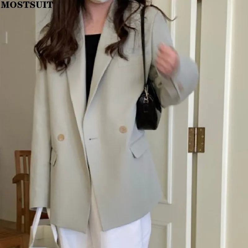 

Women Blazers Jackets Fall Winter 2021 New Elegant Office Lady Long Sleeve Coats Button Up Notched Outwear Light Green