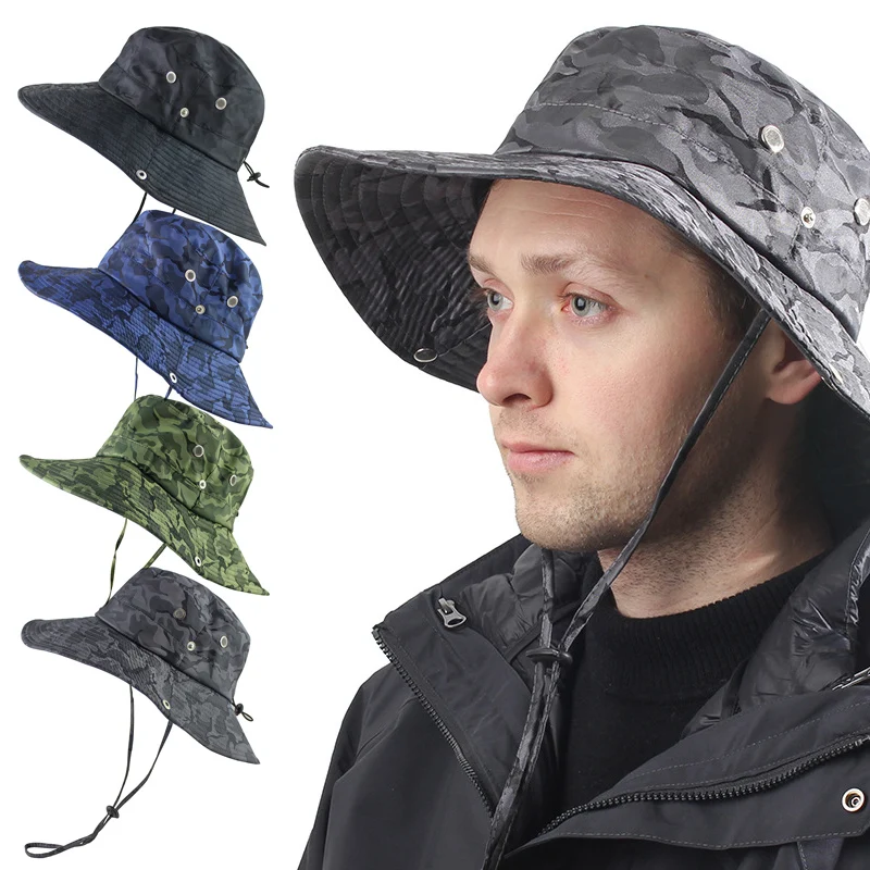 

Wide Brim Boonie Hat for Outdoor Mesh Liner Camo Bucket Cap Hat for Travel Fishing Safari Sun Protection SDFA88