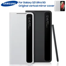 Original Vertical Mirror Clear View Phone Case For Samsung Galaxy S21 Ultra 5G With S Pen Smart View Flip Intelligent Cover
