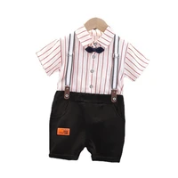 new fashion summer baby boys clothes suit children cotton shirt strap shorts 2pcssets toddler gentleman costume kids tracksuits