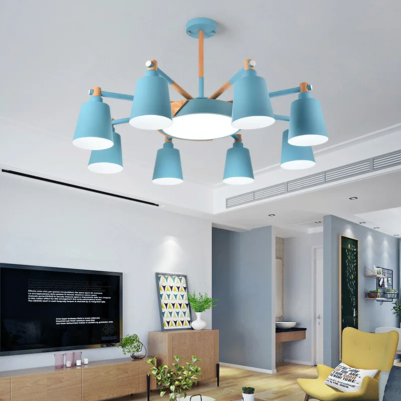 

Northern European-Style Modern Minimalist Macaron Iron Art Woodcraft Ceiling Lamp Living Room Library Bedroom Hotel Lamps