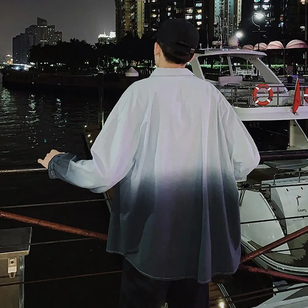 

Fashion Color Gradient Long Sleeves Shirts casual men streetwear shirts Harajuku Men Loose Casual Top Blouse Men Clothing