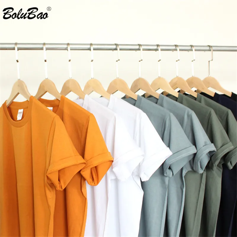 

Мужская хлопковая футболка BOLUBAO, повседневная Однотонная футболка с коротким рукавом и круглым вырезом, базовая футболка на лето