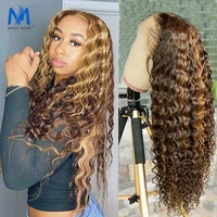 magic wave 13x4 highlight full lace frontal wig ombre color pre plucket hairline human hair wigs deep wave lace front wigs