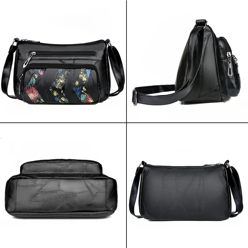 Женская сумка через плечо из овечьей кожи вместительная мягкая с принтом и
