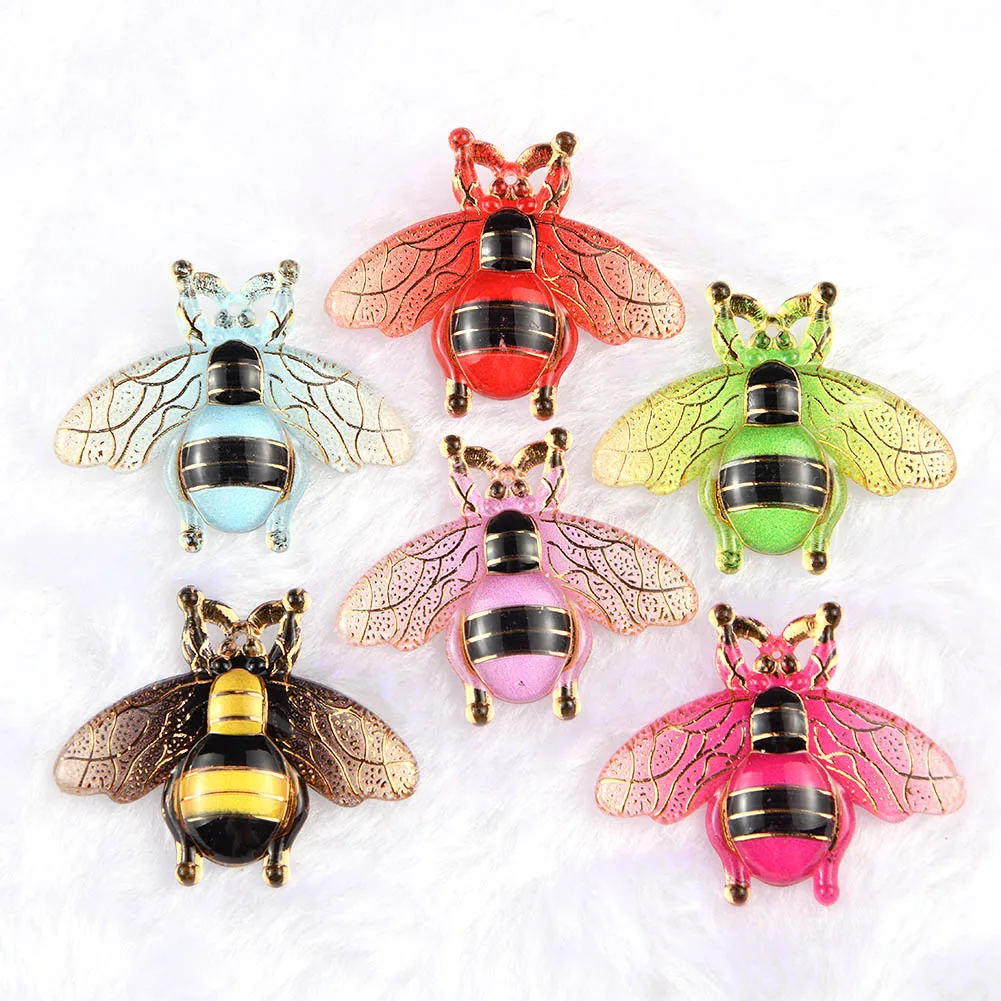 

BOLIAO New 6Pcs 27*32mm Bee Colorful Acryl Flat Back Handmade Art Work Earring Pendant Decoration Craft DIY R308