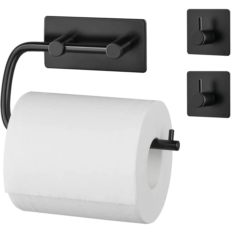 

Держатель для рулона унитаза с двумя крючками без сверления, держатель для полотенец, крючки для пальто, самоклеящийся, набор для ванной ком...