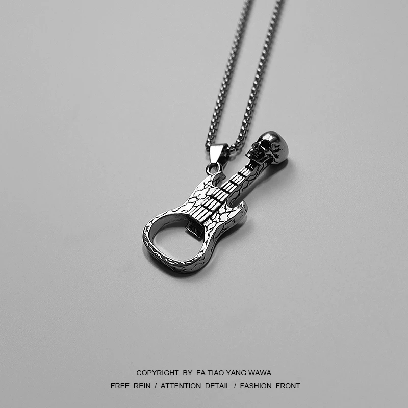 

Can be used as a bottle opener! Skull guitar necklace