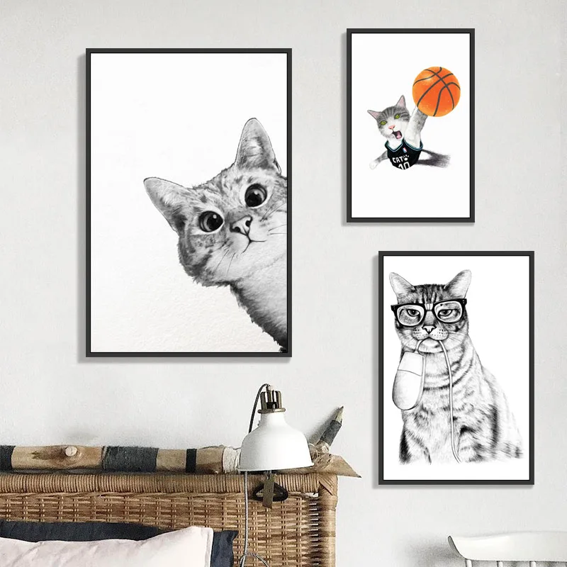 

Funny Animal Cat with Glasses Canvas Painting Posters and Prints Canvas Wall Art Paintings Nursery for Baby Kid Bedroom Decor