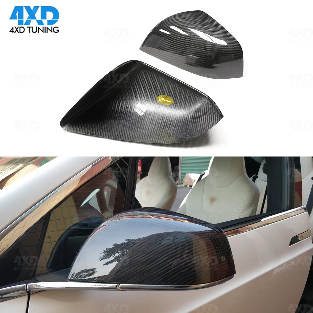 

For Tesla Model X 75D 90D Side RearView Carbon Fiber Mirror Cover Caps Glossy Black 2016 2017 2018 2019