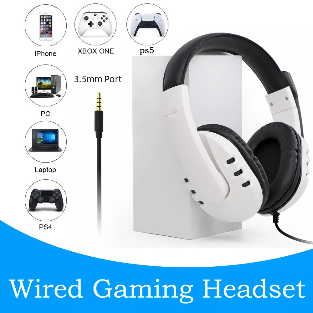 

PS5 Wired Gaming Headset 3.5mm Over-Ear Headphones White Breathable Surround Sound for Playstation 5 PS4 Xbox Nintendo Switch PC