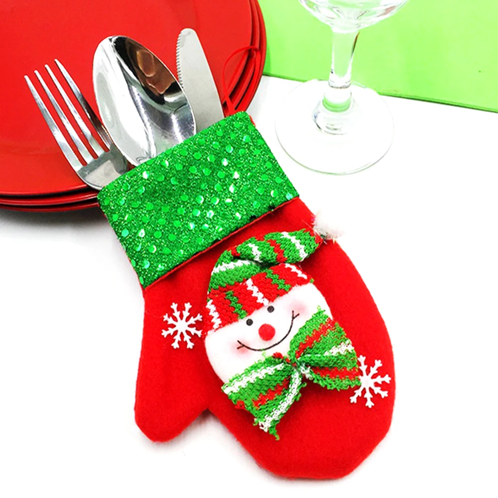 Рождественская Декоративная скатерть сумка для посуды блестки кукла конфеты