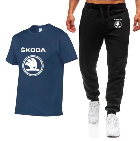 

Fashion Summer Men T Shirts for Skoda Car Logo Print HipHop Casual Cotton Short Sleeve high quality T-shirt pants suit Men Cloth