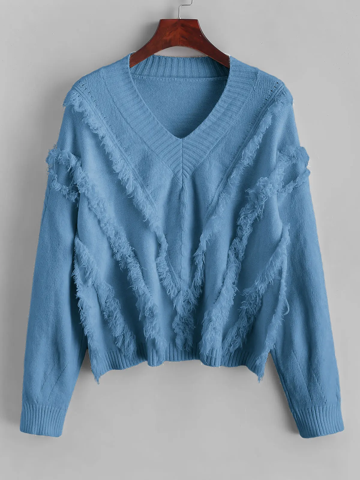Zaful Winter Solid Women Causal Sweater V Neck Drop Shoulder Fringe Female Pullovers Long Sleeves Knitted Tassel Feminino Jumper | Женская