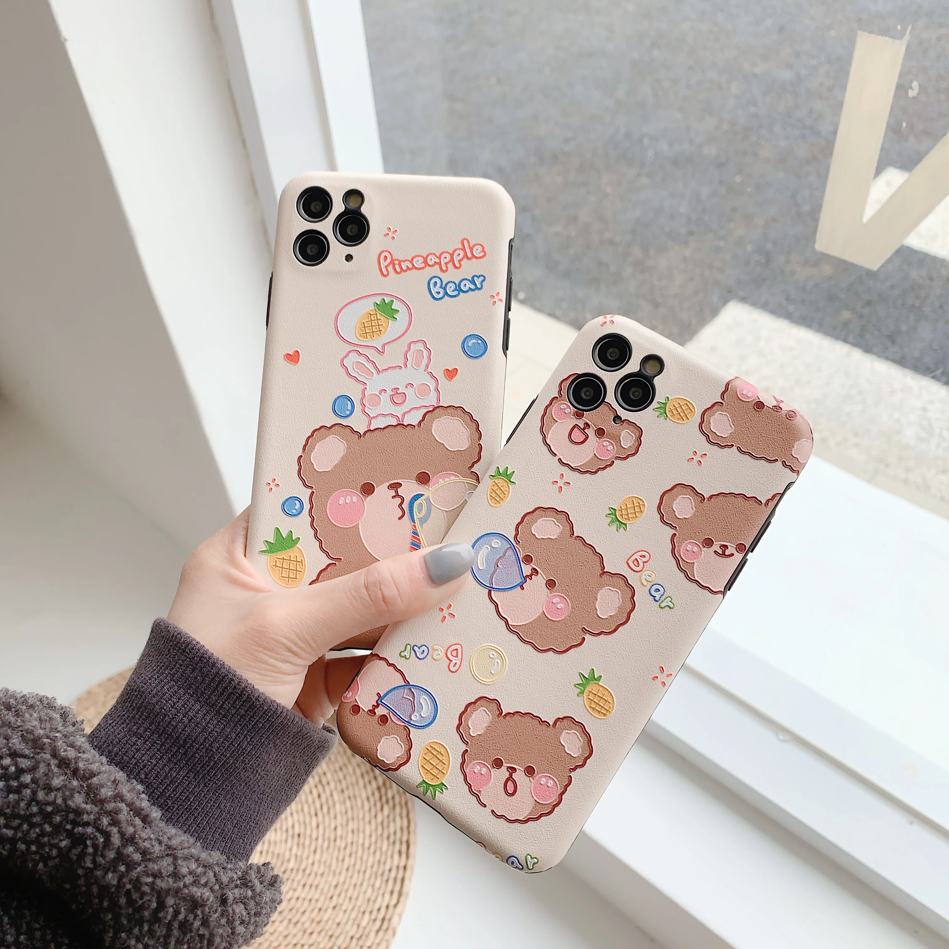 

Silk pattern cartoon bunny bear is suitable for iphone11ProMax mobile phone case 7 / 8plus x xsmax xr protective cover