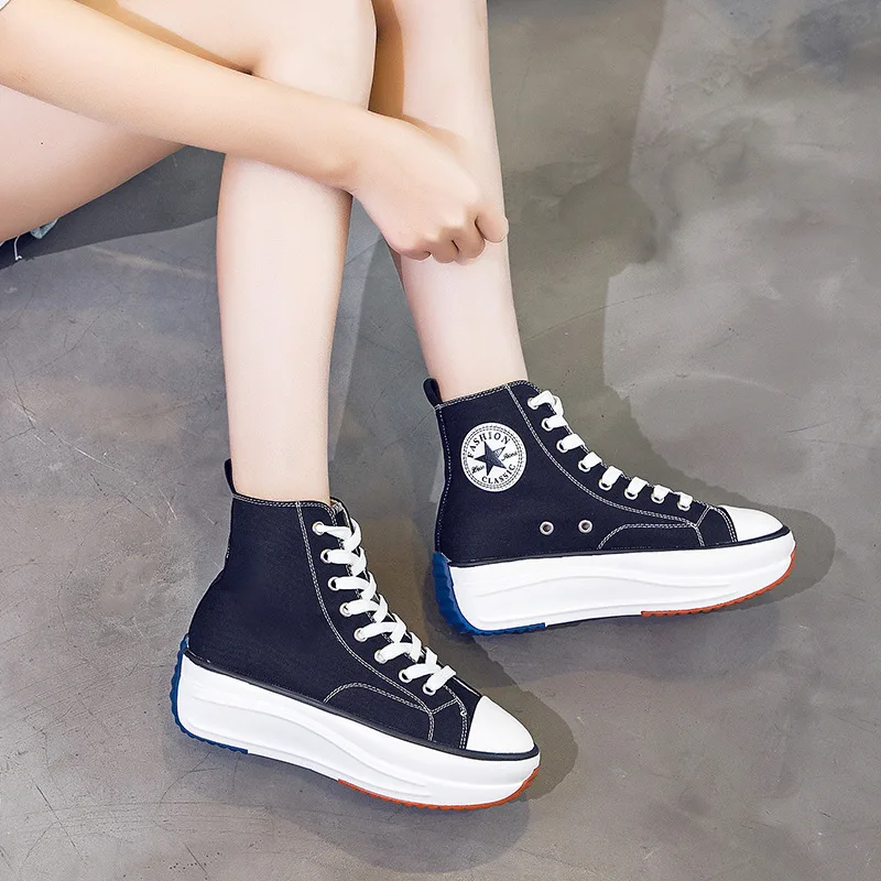 

2021 New Canvas Shoes Women Trainers Women High Top Sneaker Lady Autumn Female Footwear Breathable Girl White Black Sneakers