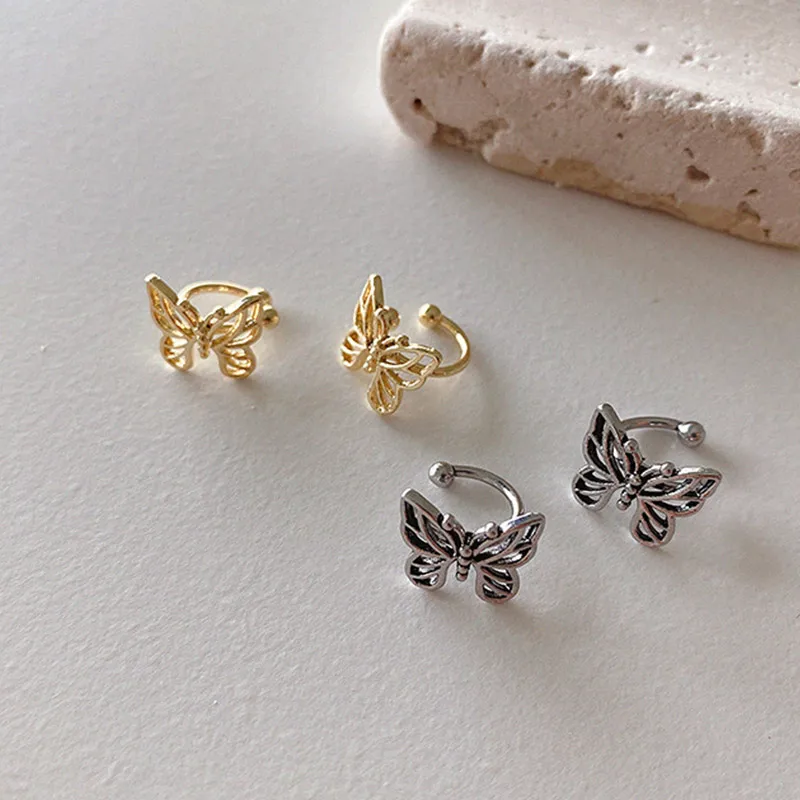 

Vintage Butterfly Clip Earrings for Women Fashion Hip Hop Hollow Butterflies Ear Clips No Piercing Fake Cartilage Jewelry Gift