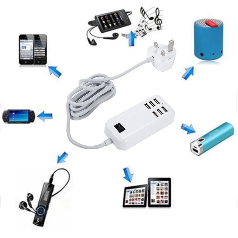 6 портовая многофункциональная настенная зарядная станция USB адаптер питания для