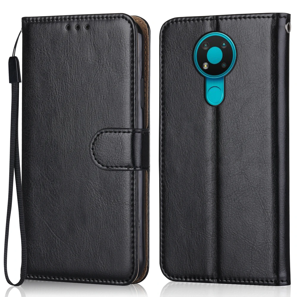 

Folio Luxury Leather Case for On Nokia 3.4 TA-1288, TA-1285, TA-1283 Wallet Stand Flip Case Phone Bag With Strap