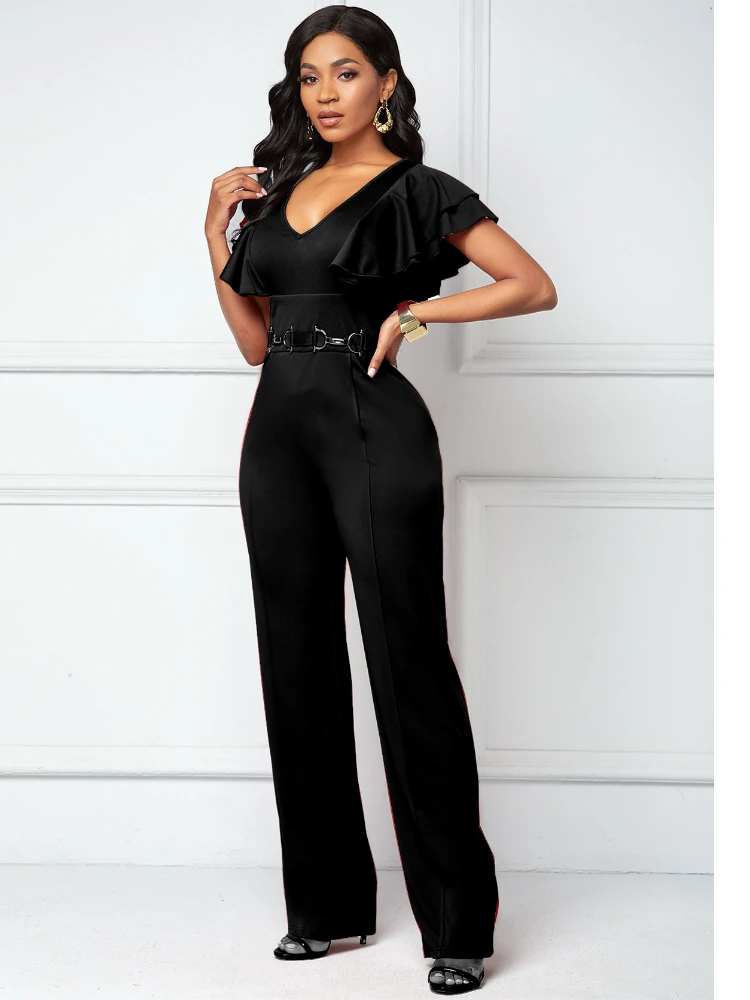 

New European and American sexy casual fashion long sleeve V-neck women's jumpsuit sweatpants women baggy