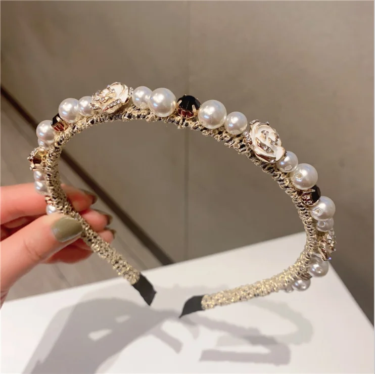 

Women Vintage rose flower pearl hairbands wild card headbands