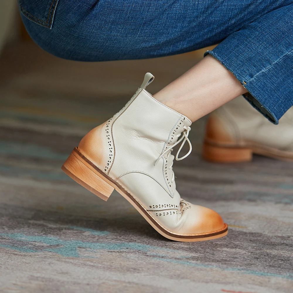 spesifikasi Aliona Shoo Sepatu Bot Pergelangan Kaki Kulit Asli Untuk Wanita Sepatu Oxford Gaya Inggris Klasik Untuk Wanita Sepatu Bot Renda Wanita