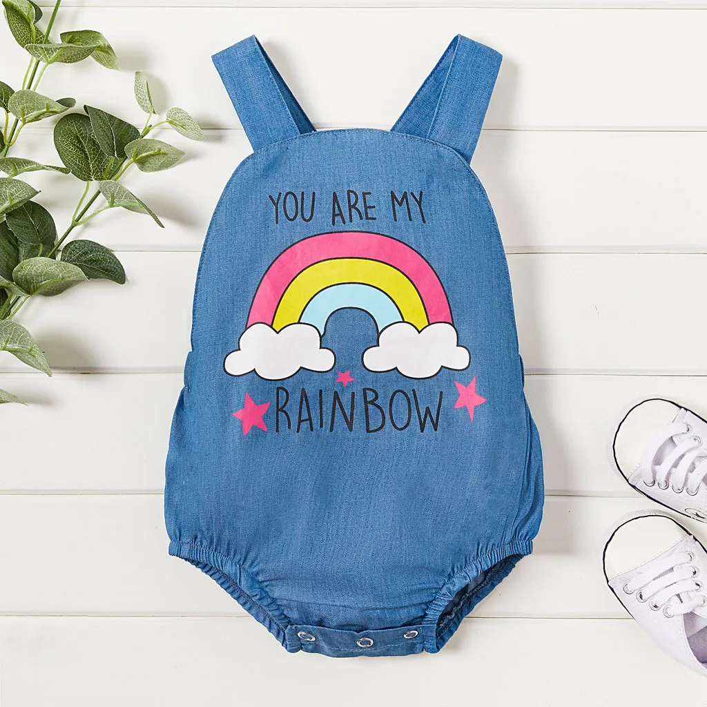 Комбинезон для новорожденных девочек с радужными буквами джинсовые подтяжки