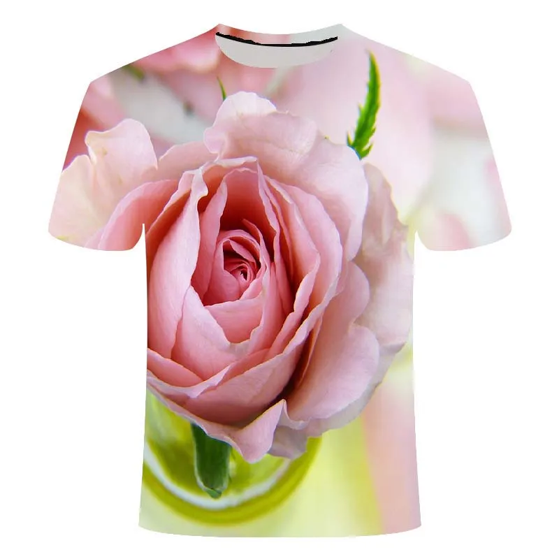 

2021 Summer Men's Rose Flower Pattern Printed T-shirt Fashion Short Sleeve Men's Casual Comfortable Hip Hop Top Graphic T shirts