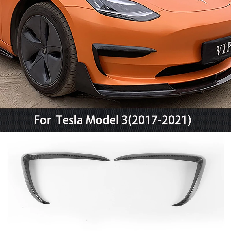 

Applicable to Tesla front fog lamp eyebrow wind knife frame decorative cover trim strip Tesla Model 3 201721 real carbon fiber