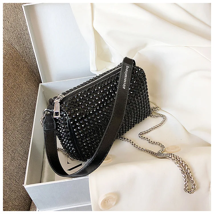 

Hot Ins Style Women Casaul Shoulder Bag Handbags Luxury Versatile Ladies Rhinestone Crossbody Bags Pu Flap Zipper Soft