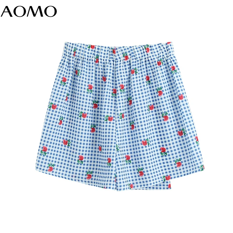 

AOMO women sweet print skirt shorts female retro basic casual shorts pantalones BE107A