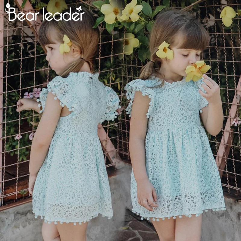 Bear Leader Girls Dress 2021 New Summer Brand Clothes Lace Petal Sleeve Design Baby Party For 3-7 Years | Детская одежда и обувь