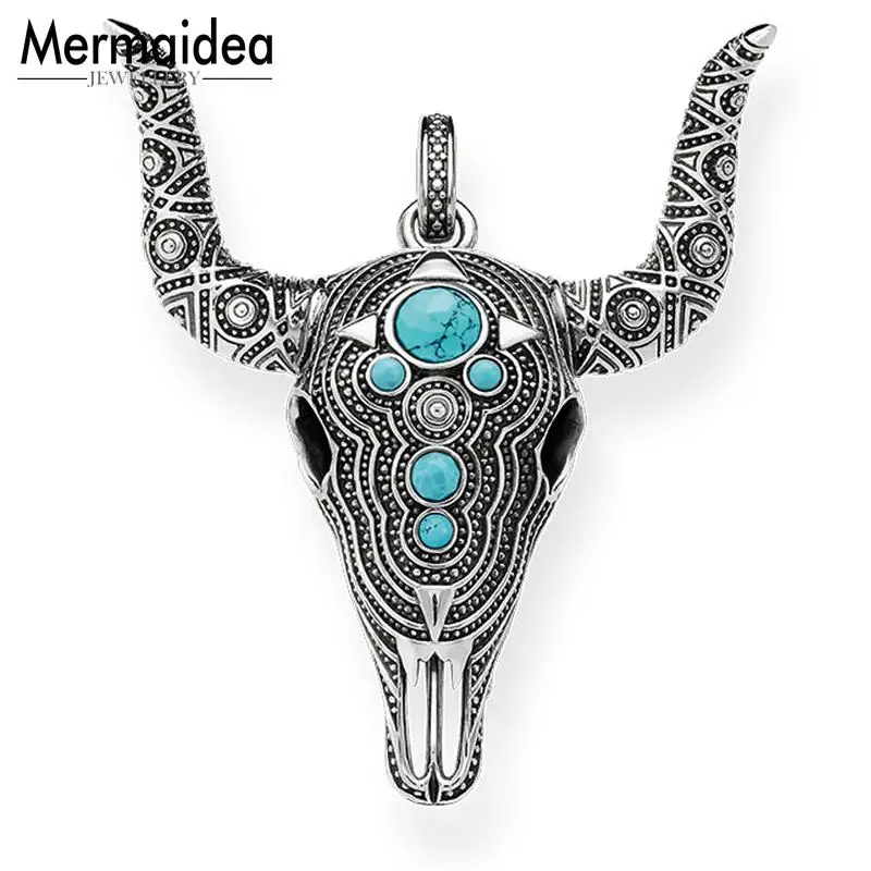 Кулон с голубой головой быка черепом новая мода бирюзовый стиль панк стандартное