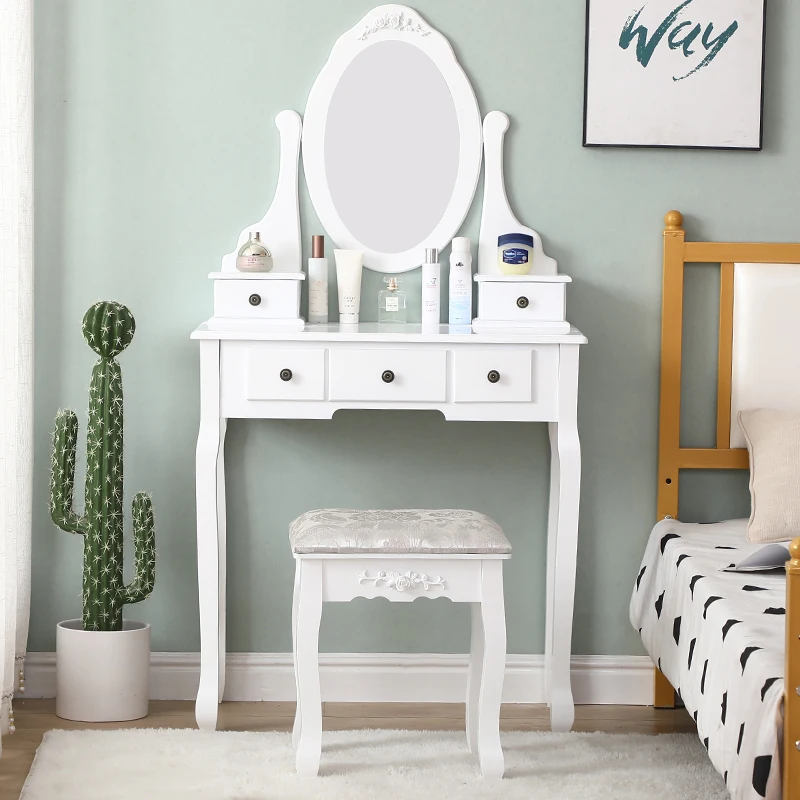 

Туалетный столик с зеркалом и стульями, туалетный столик для макияжа, мебель для спальни с 5 ящиками, модный комод, шкаф