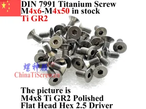 Титановые винты DIN 7991 M4 M4x6 M4x8 M4x10 M4x12 M4x14 M4x15 M4x16 M4x18 M4x20 M4x22 M4x25 M4x30 Hex 2,5 Driver Ti GR2