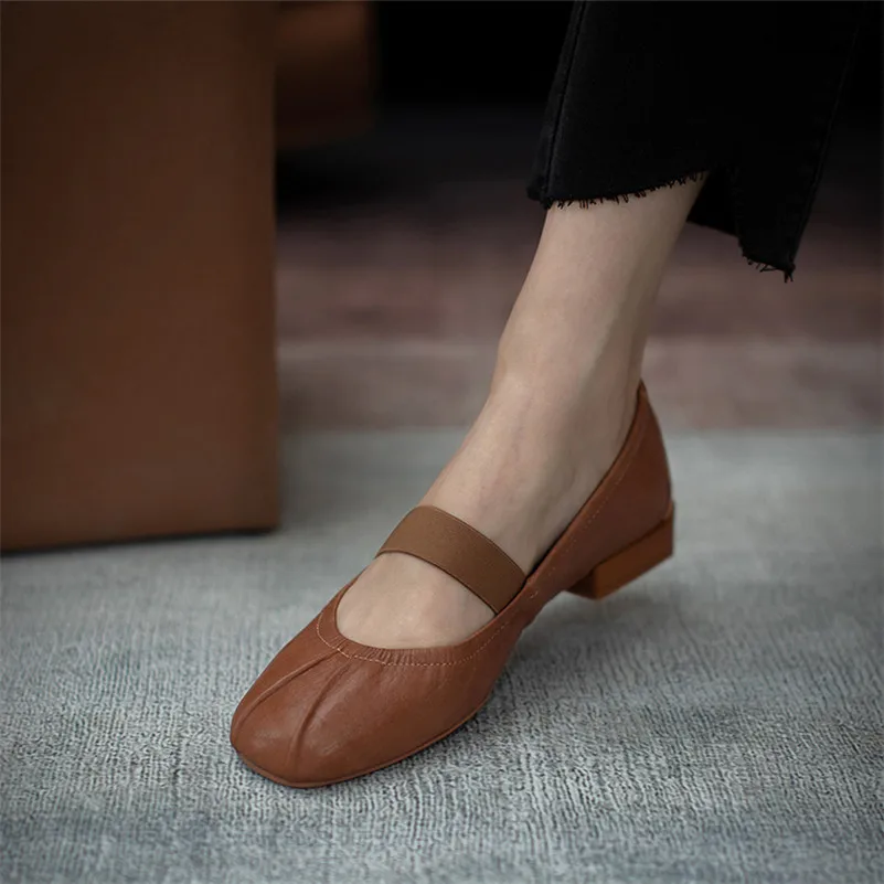 

Meotina Mary Janes Shoes Women Natural Genuine Leather Flat Shoes Round Toe Shallow Female Footwear Beige Autumn Plus Size 40