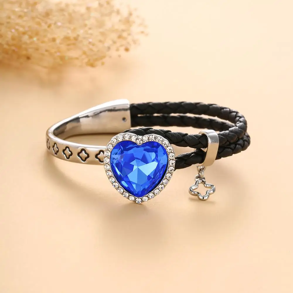 Женский браслет с кристаллами Neoglory кожаный сердцем из веревки модные ювелирные