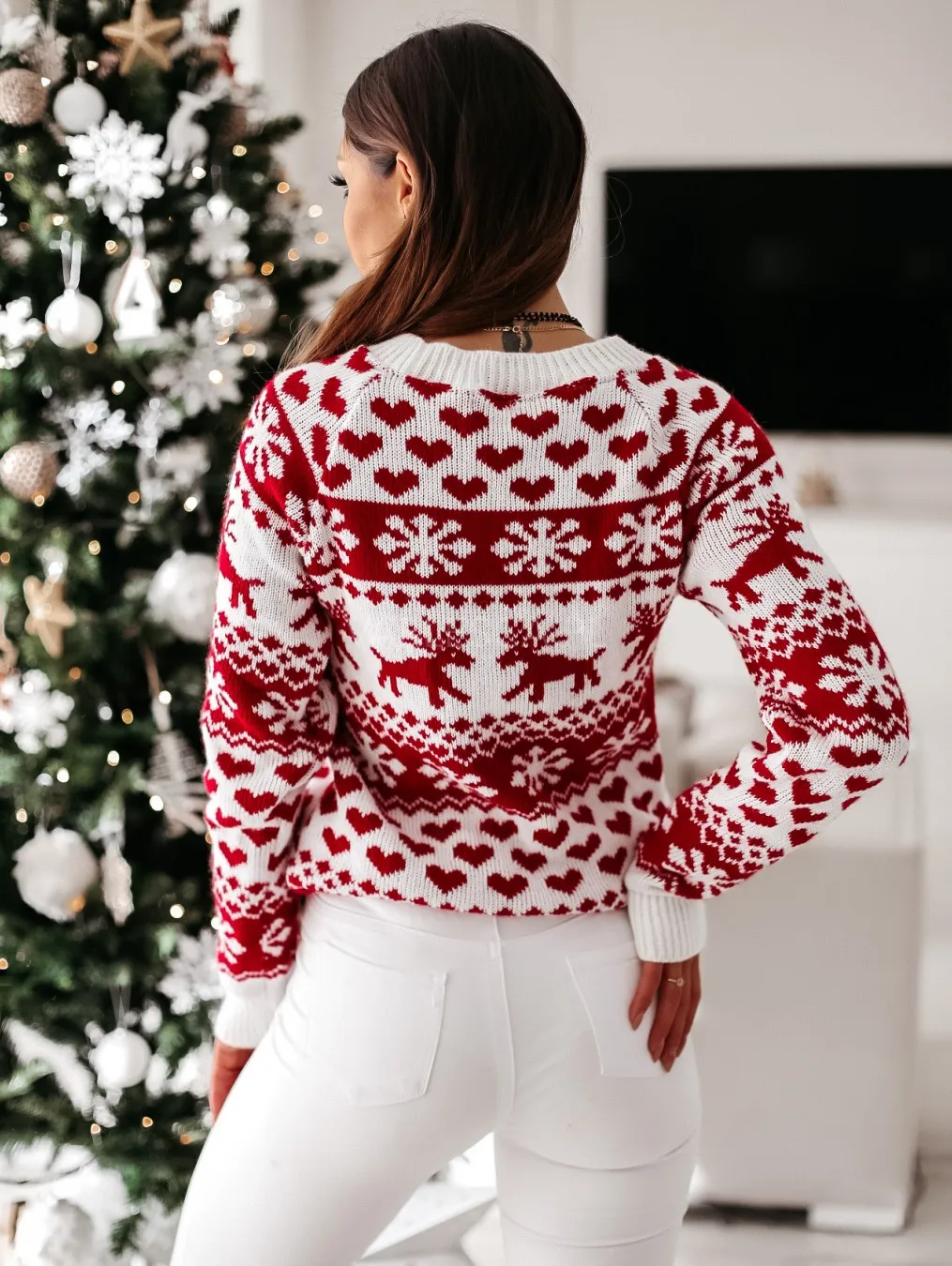 New Winter Christmas Women Sweaters Pullover Tops Casual Long Sleeve Print Knitted Sweater Clothes | Женская одежда