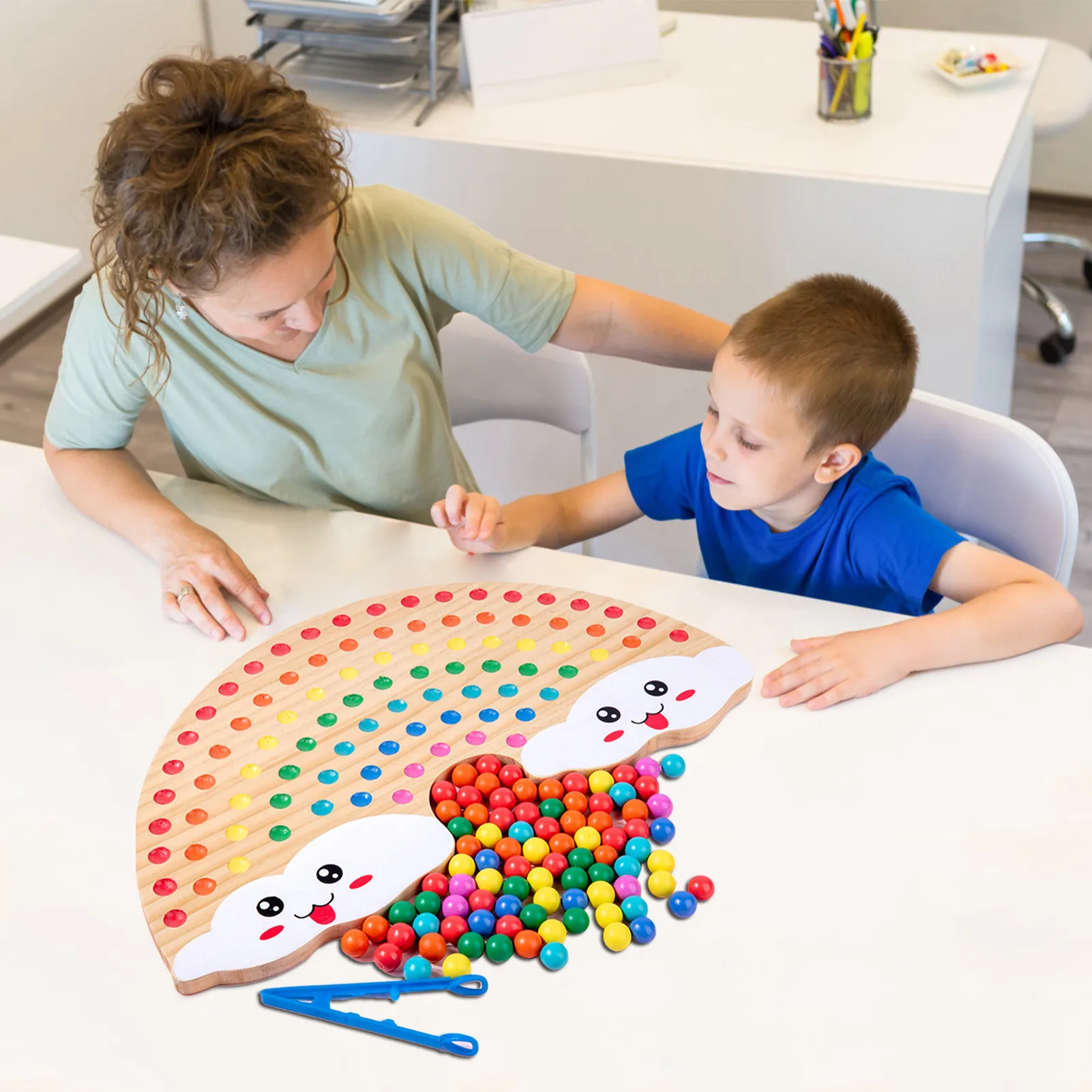 

Rainbow Board Wooden Toys Baby Montessori Educational Toys Color Sorting Sensory Nordic Wood Toys Clip Beads Games proficient