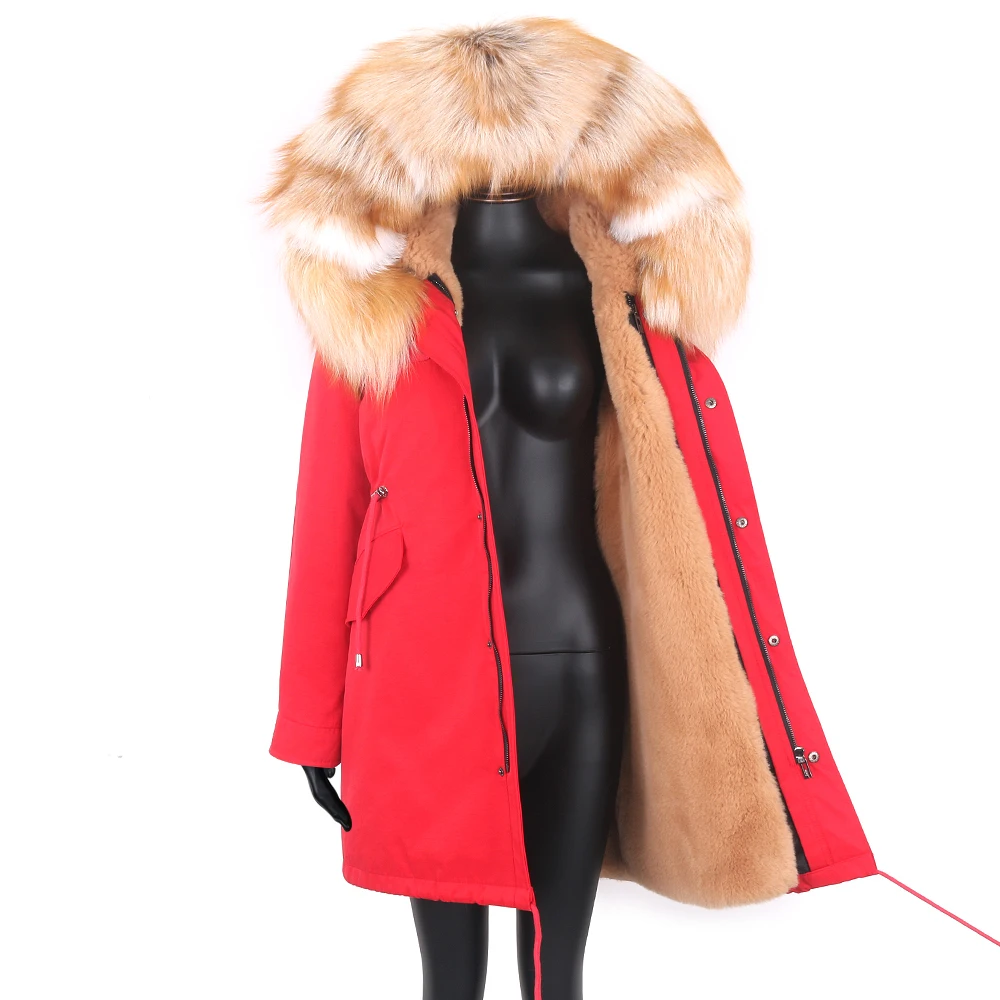 2021 Waterproof Long Parka female Real Fur Coat Winter Jacket Women Warm Thick Natural Fox Fur Collar Outerwear Streetwear