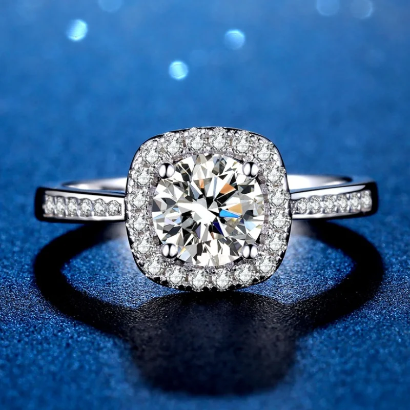 

High Quality Real Moissanite Ring Classic Square Design Diamond Jewelry Moissanite Rings Engagement Ring For Women Engrave