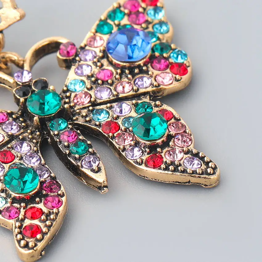 

Paved Colorful Crystal Butterfly Drop Earrings for Women Antique Gold Metal Summer Statement Earrings Jewelry Wholesale